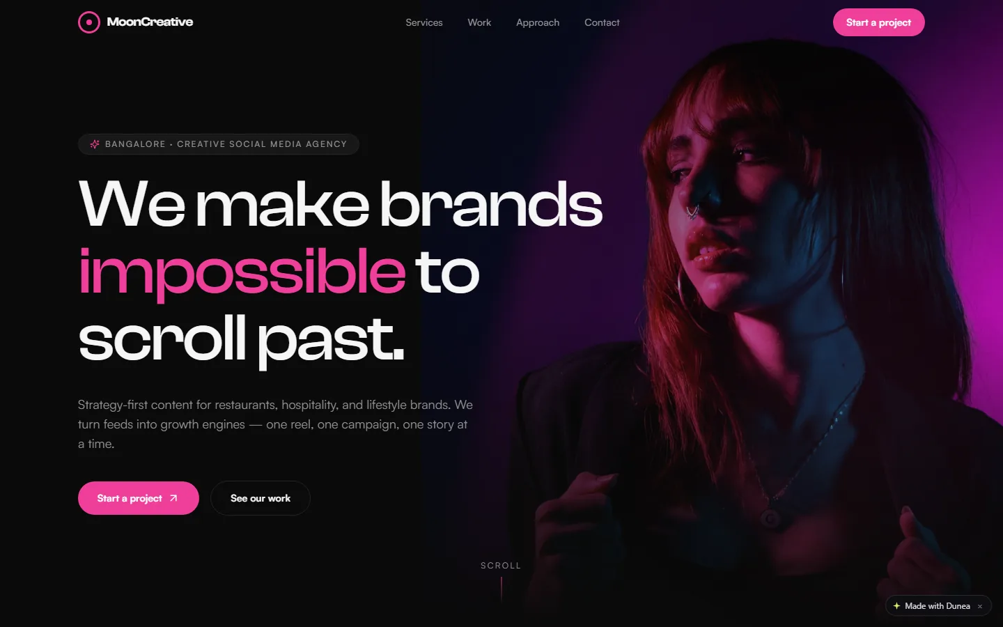 MoonCreative, an agency site built with Dunea